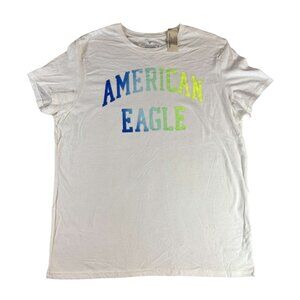 American Eagle Outfitters Athletic Fit White T-Shirt With Colorful Lettering XL